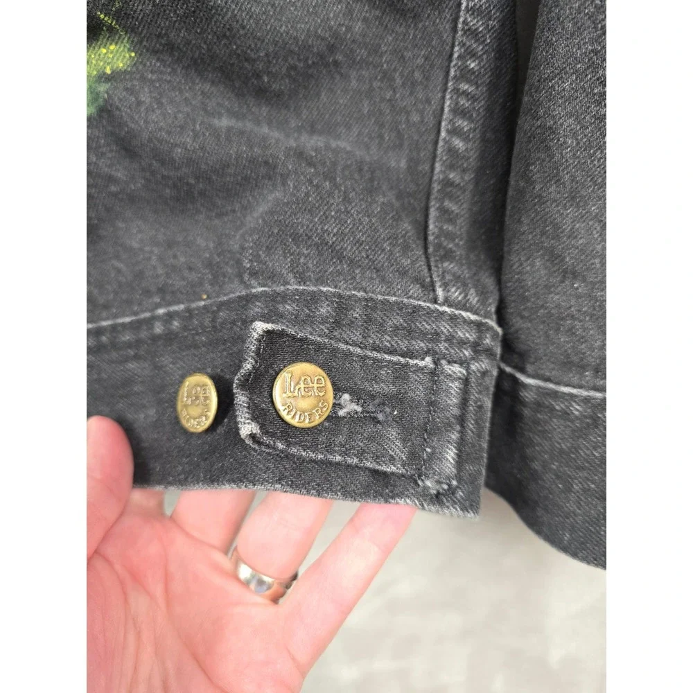 Vintage Lee Riders Denim Jacket Men XXL Black Painted Wolf Wagon Western 70s 80s